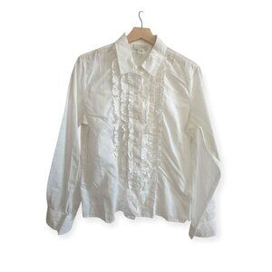 Banana Republic White Ruffle Front Cotton Shirt - Size L
